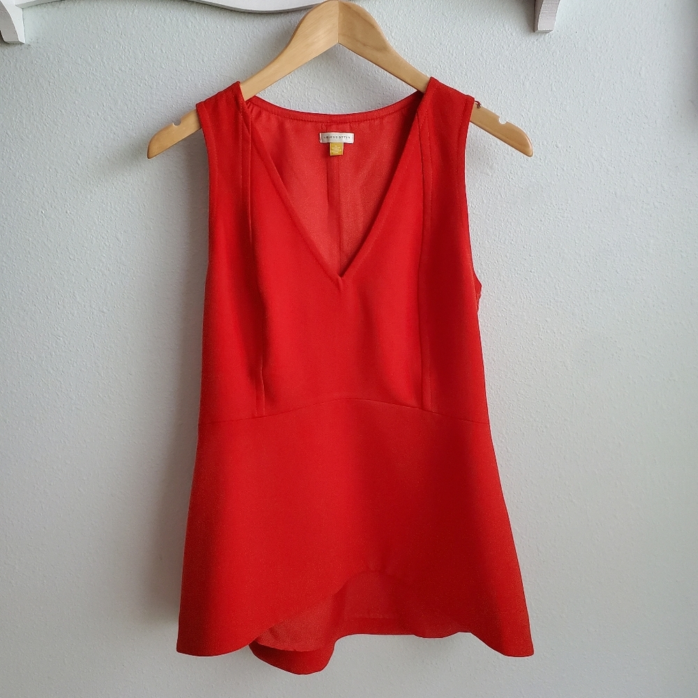 Anthropologie Red Sleeveless V-Neck Peplum Top